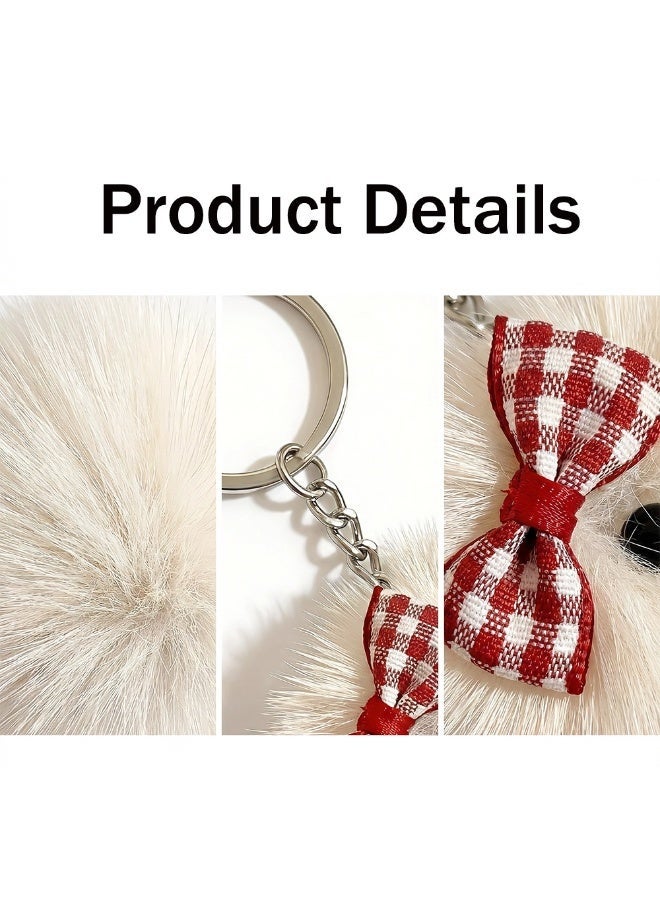 ميدالية مفاتيح على شكل دب لطيف ورقيق – حلية حقيبة ناعمة من القطيفة مع حلقة مفاتيح (فيونكة حمراء) - Image 4